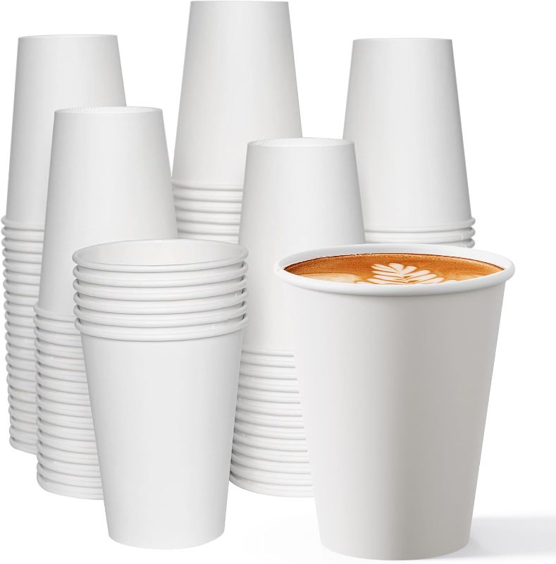 Photo 1 of 12 oz Paper Coffee Cups 100 Pack, Disposable Coffee Cups, White Hot Paper Cup for Party, Office, Home, Travel