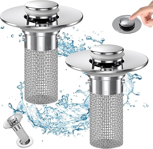 Photo 1 of 
Bathroom Sink Drain Strainer, Pop Up Sink Drain Filter with Removable Stainless Steel Filter Basket Hair Catcher, Bathroom Sink Drain Stopper, for Us Bathroom Sink Stopper Replacement (2pcs)