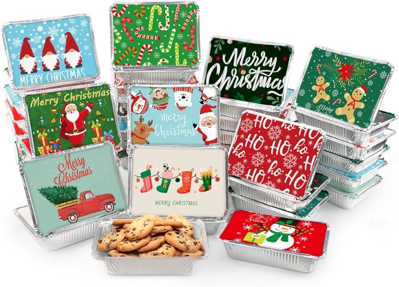 Photo 1 of AKEROCK 50 PCS Christmas Cookie Tins with Lid, Foil Treat Containers for Holiday Gift Giving and Food Storage - Christmas Cookie Containers
