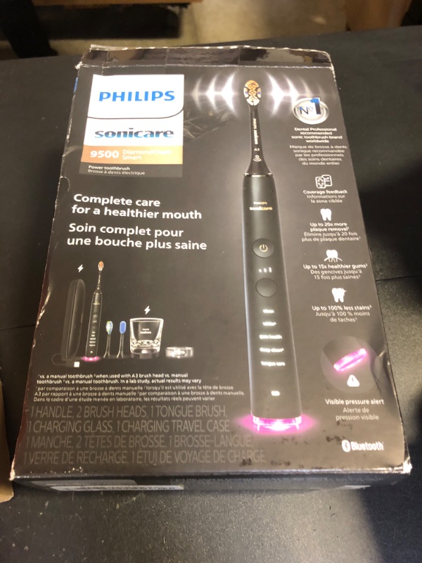 Photo 1 of Philips Sonicare DiamondClean Smart 9500 Electric Toothbrush, Sonic Toothbrush with App, Pressure Sensor, Brush Head Detection, 5 Brushing Modes and 3 Intensity Levels, Black, Model HX9923/11