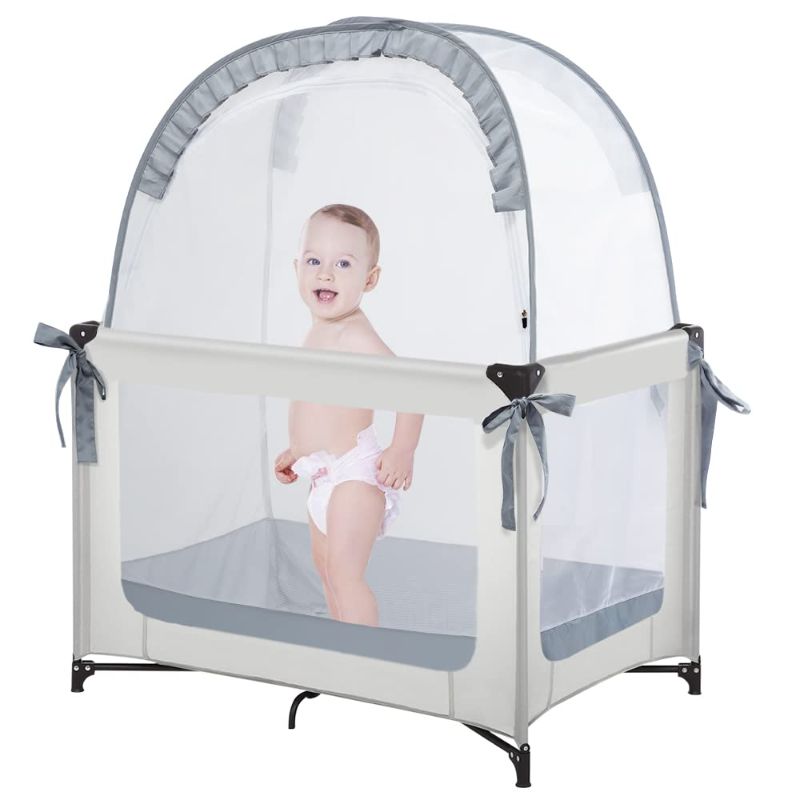 Photo 1 of Pack N Play Tent to Keep Baby in, Crib Net for Pack and Plays, Mini Cribs & Play Yards to Stop Baby from Climbing Out, Pop Up Design & Breathable Mesh Crib Canopy