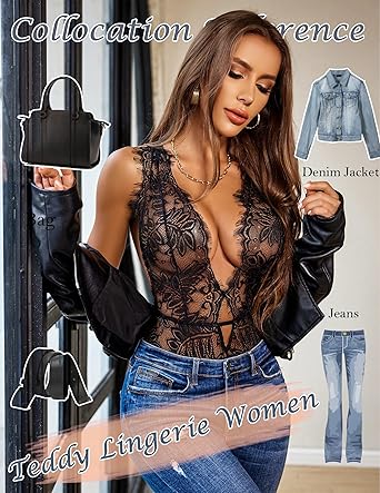 Photo 1 of M/L  Avidlove Women One Piece Lingerie Lace Bodysuit Deep V Teddy Mini Babydoll