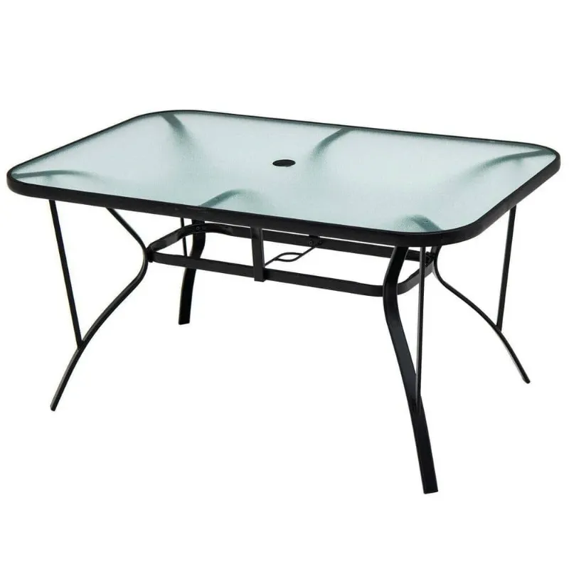 Photo 1 of 55 x 35 Inch Patio Dining Rectangle Tempered Glass Table with Umbrella Hole
