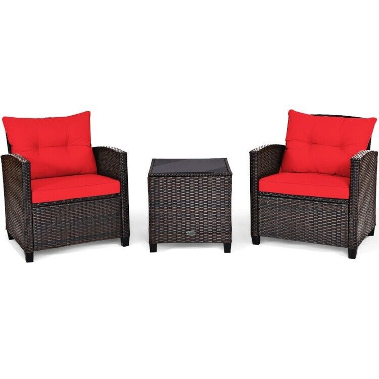 Photo 1 of BRAND NEW** Costway 3PCS Patio Rattan Furniture Set Cushioned Conversation Set Sofa Coffee Table Red