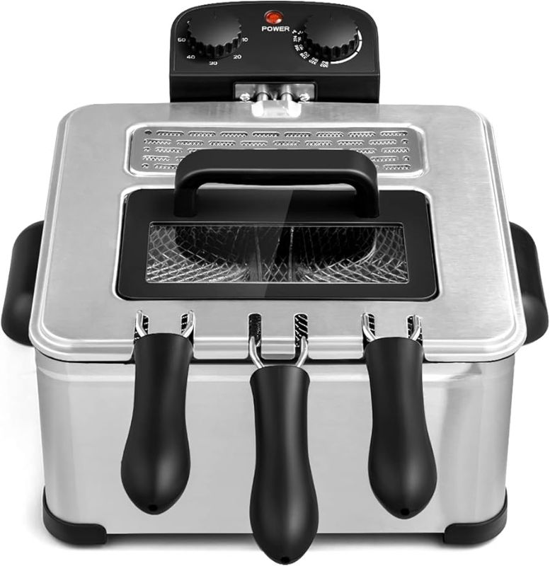 Photo 1 of Electric Deep Fryer 5.3QT/21-Cup Stainless Steel 1700W with Triple Basket
