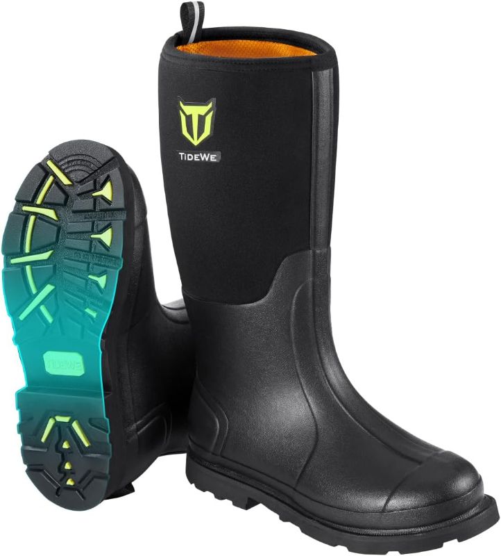 Photo 1 of Size 6-14 - TIDEWE Rubber Work Boot for Men with Steel Shank, Waterproof Anti Slip Hunting Boot, Warm 6mm Neoprene Hunting Mud Boot, Sturdy Black Rubber Boot for Farming, Gardening, Fishing, 
