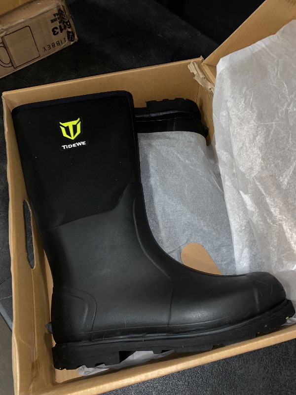 Photo 1 of Size 6-14 - TIDEWE Rubber Work Boot for Men with Steel Shank, Waterproof Anti Slip Hunting Boot, Warm 6mm Neoprene Hunting Mud Boot, Sturdy Black Rubber Boot for Farming, Gardening, Fishing, 
