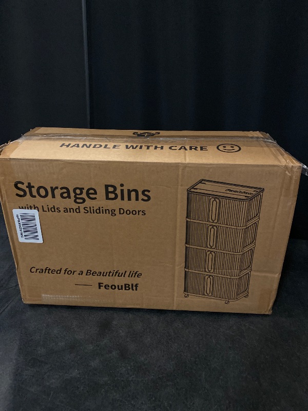 Photo 1 of 219Qt Plastic Storage Bins with Lid, Stackable Storage Bins with Wheels & Sliding Door, Collapsible Storage Bins for Closet Organizers and Storage, Storage Box for Home and Office, 4Pack, Coffee
