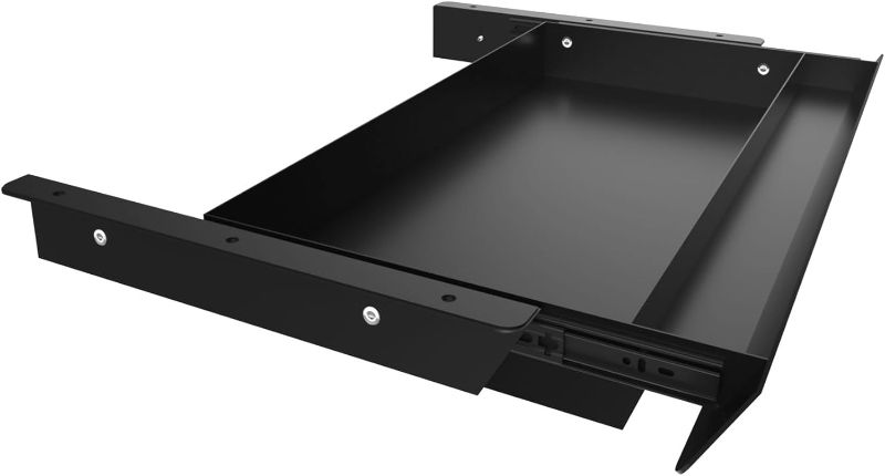 Photo 1 of Large Under Desk Mounted Sliding Drawer with Pencil Tray and 60 Degree Tilt Panel to Pull Out, 22'' Long & 13'' deep Large Storage Organizer for Sit Stand Workstation
