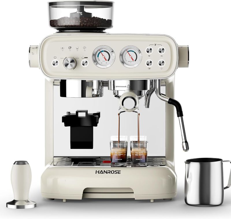 Photo 1 of Espresso Machine With Grinder, 20 Bar Espresso Machine With Grinder?Expresso Coffee Machines With Milk Frother Steam Wand?Espresso Machines For Home, Cappuccino Latte Machine, Espresso Maker White
