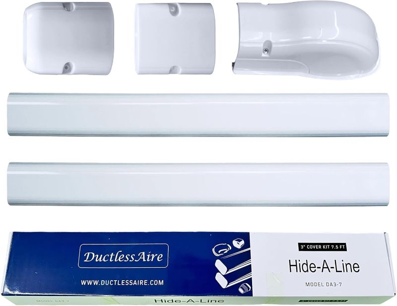 Photo 1 of DuctlessAire White Paintable Mini Split Line Set Cover Kit - Cover for Ductless Mini Split AC & Heating System - Easy to Install Cover Kit with Wall Cap, Hide-A-Line, Coupler & End Cap (3" x 7.5 ft.)
