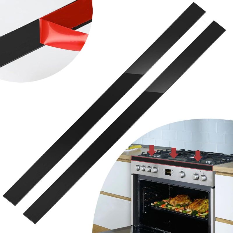 Photo 1 of 2 Pcs 304 Stainless Steel Strips, Brushed Self Adhesive Strip Metal Trim Strip, Finishing Sheet Metal Strips for Microwave/Oven/Cooktop, 30" Long, 1" Wide Metal Gap Filler for Kitchen Decor-Black
