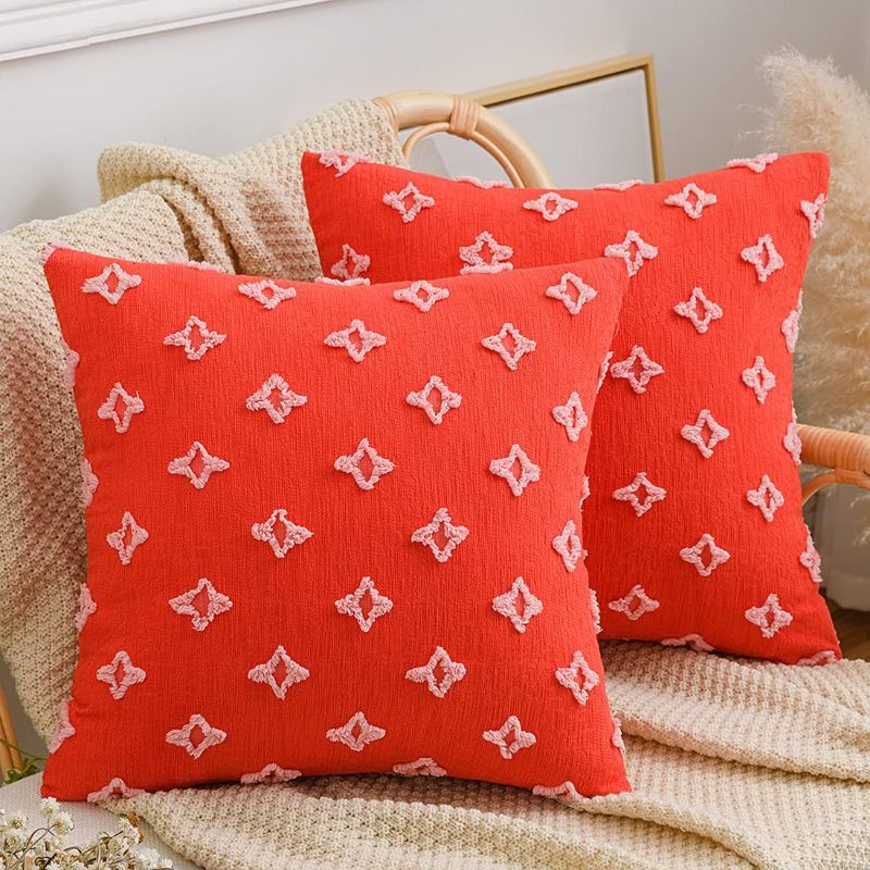 Photo 1 of 16x16 vctops Set of 2 Boho Tufted Cotton Decorative Throw Pillow Covers Super Soft Comfy Pillowcase Cushion Case for Couch Sofa Bed Car (Orangeish Red)

