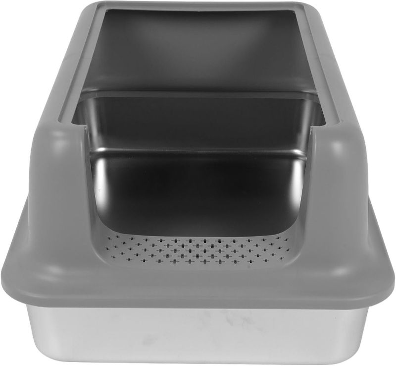 Photo 1 of LARGE Stainless Steel Cat Litter Box with Lid, Sturdy High Wall Side Enclosed Litter Box with Litter Scoop Easy Cleaning, Anti Leakage, Antirust Large Litter Box for Big Cats

