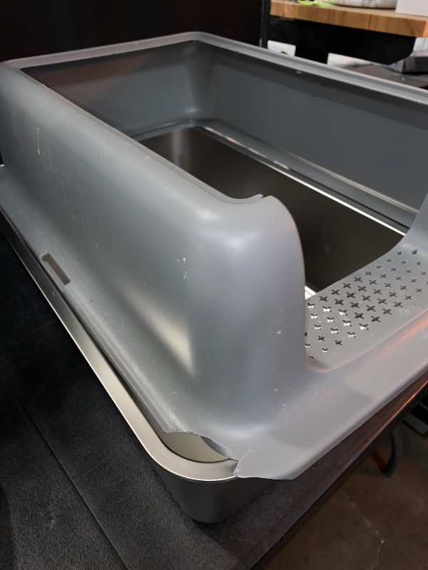 Photo 1 of LARGE Stainless Steel Cat Litter Box with Lid, Sturdy High Wall Side Enclosed Litter Box with Litter Scoop Easy Cleaning, Anti Leakage, Antirust Large Litter Box for Big Cats
