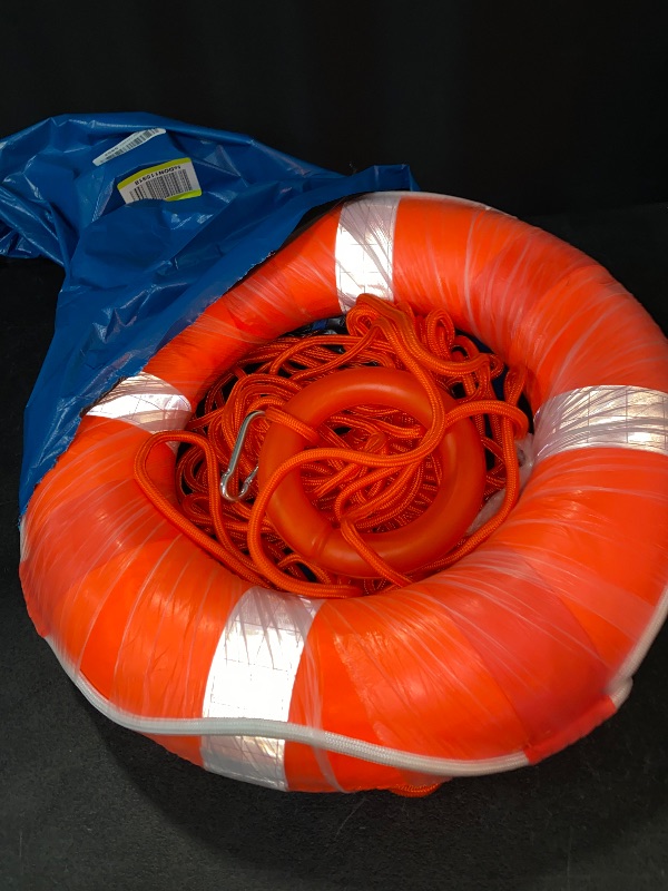 Photo 1 of 20 Inch Life Preserver Ring with Water Floating Lifesaving Rope 98.4FT Set, Swim Foam Ring Buoy Swimming Pool Safety Throwing Ring Rope Rescue Lifeguard Wall Decoration
