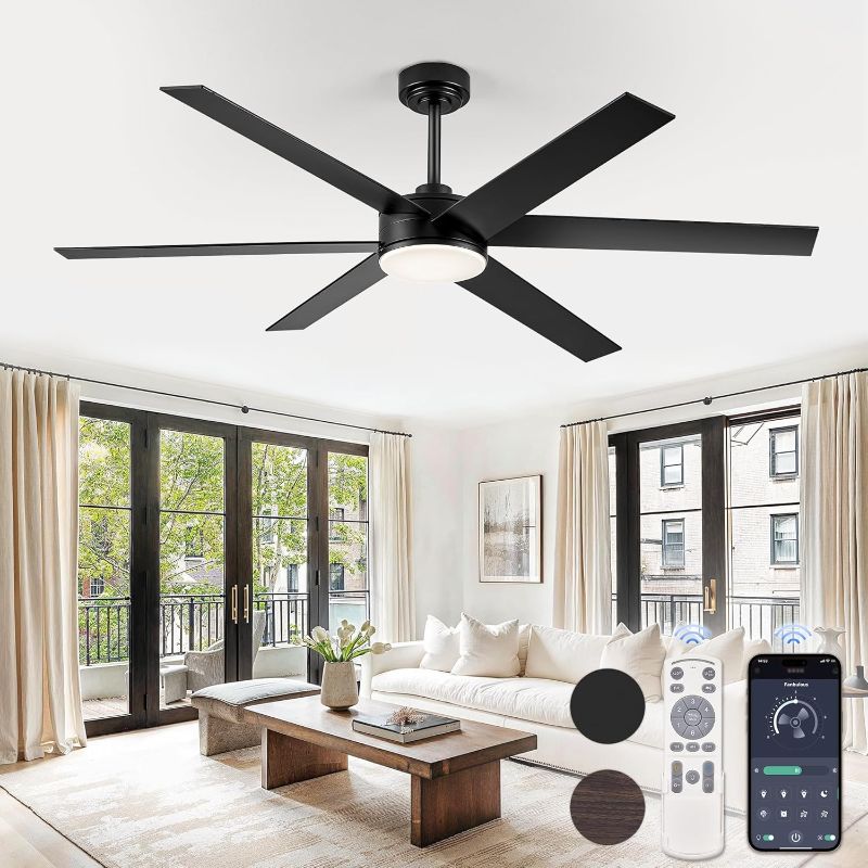 Photo 1 of 60 Inch Ceiling Fans with Lights and Remote, Reversible 6 Blades & Dimmable 3-Color Outdoor Ceiling Fans for Patios, DC Motor Large Ceiling Fan for Indoor or Covered Outdoor-Black
