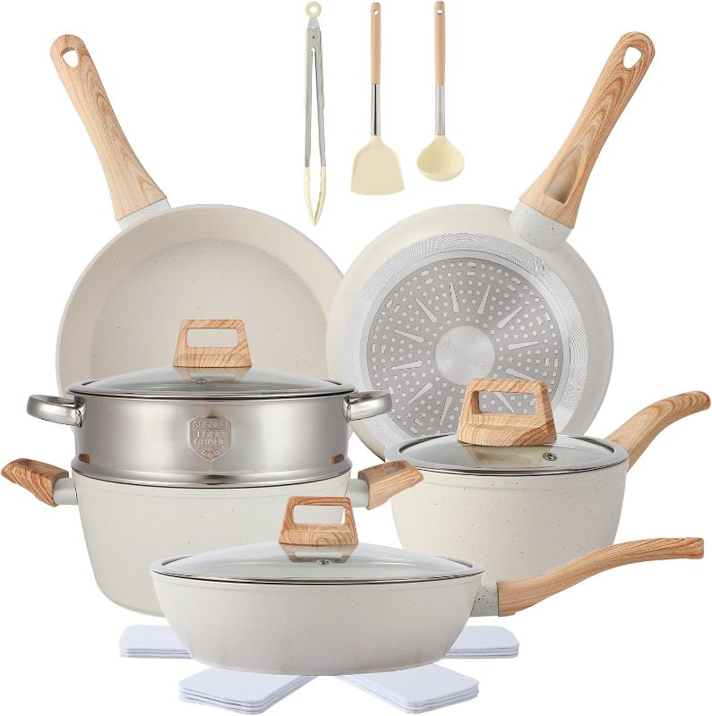 Photo 1 of 16PCS Pots and Pans Set Non Stick Cookware Set Nonstick with Cooking Set (white, 16pieces)
