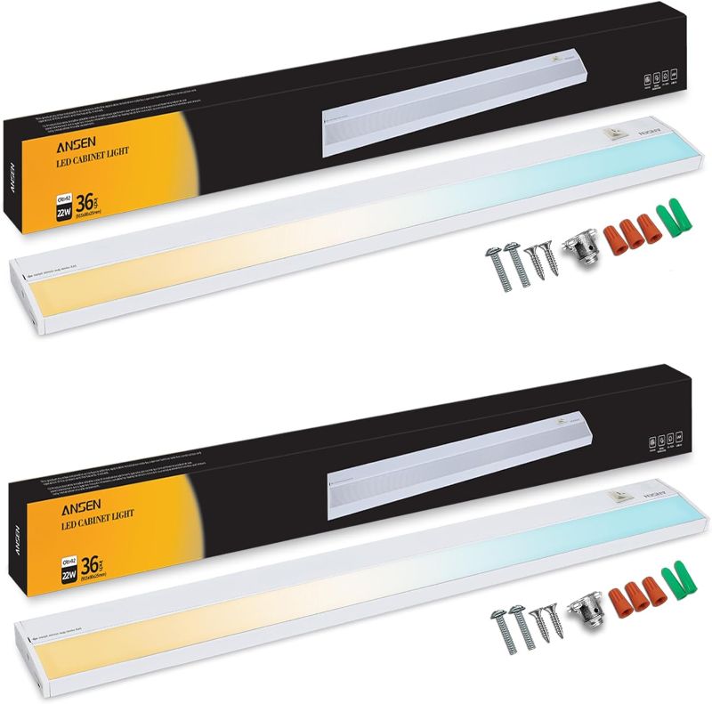 Photo 1 of Ansen 2Packs of Under Cabinet Lighting Hardwired, 36in 22W Dimmable Led Light for Kitchen/Closet, CRI>92, R9>90, 3 Color Temperature, 3000K/4000K/5000K(Warm White, Cool White, Daylight)
