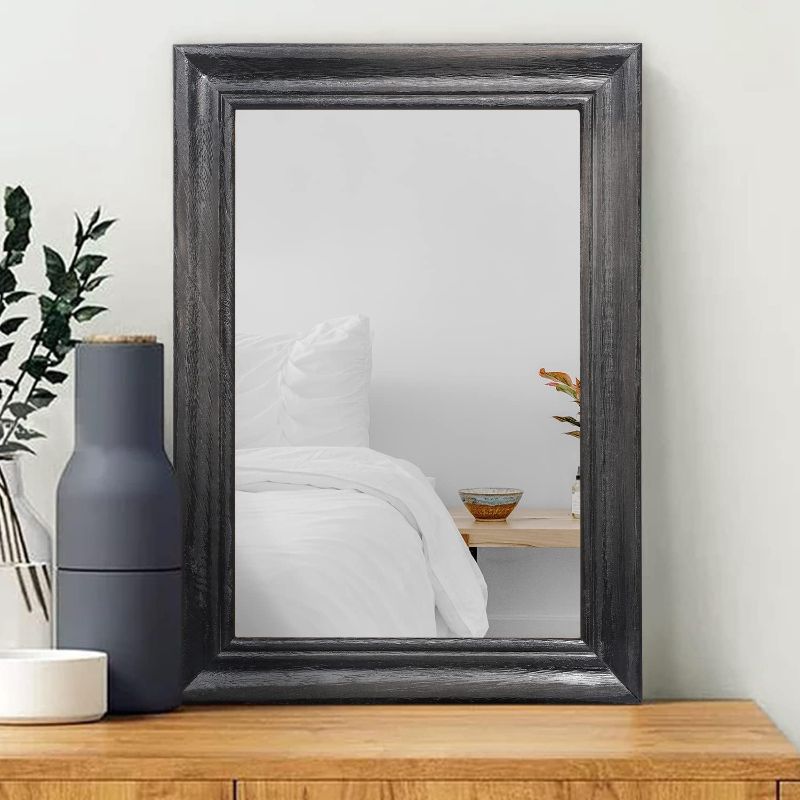 Photo 1 of Mirrors for Wall Black 26"x18" Large Rustic Wood Mirror Farmhouse Rectangular Hanging Mirror Bathroom Bedroom Wall Mirror Decor
