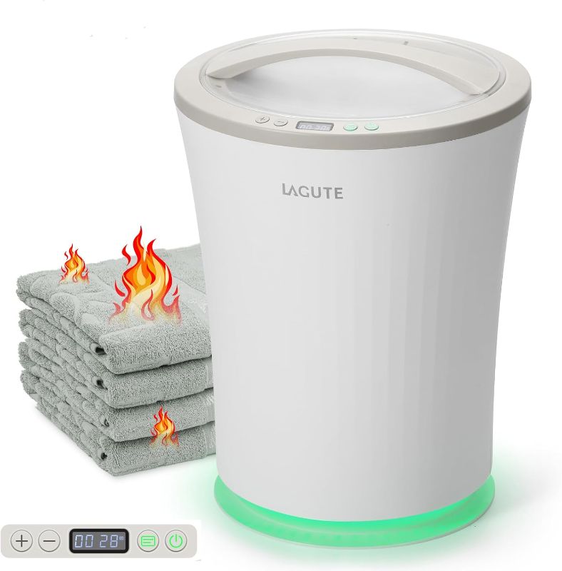 Photo 1 of Lagute Warmers Bucket for Bathroom with Timer 24 Hours Delay Time, Hot Towel Heater with Warning Alarm RGB Light, Greige
