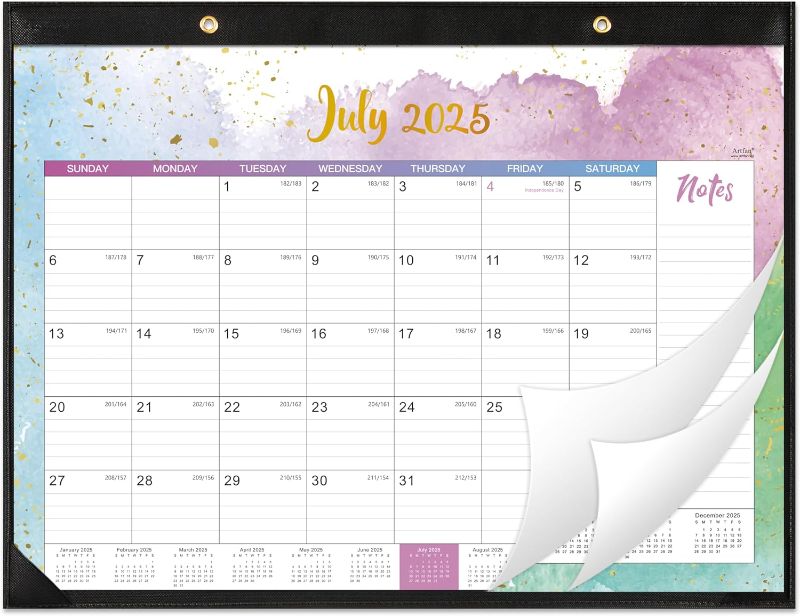 Photo 1 of 2025-2026 Desk Calendar - Large Desk Calendar 2025-2026, Jul.2025 - Dec.2026, 22" x 17", Corner Protectors, Large Ruled Block - Multicolor Waterink
