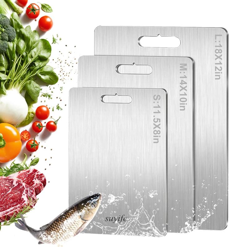 Photo 1 of Titanium Cutting Board Set of 3,100% Pure Titanium Cutting Boards for Kitchen, 2025 New Double Sided Food-Grade Chopping Board for Cutting Meat Vegetable Fruit
