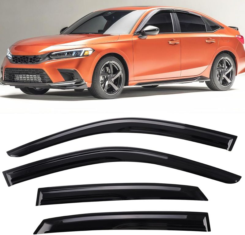 Photo 1 of MotorFansClub 4pcs Window Visor Deflectors Rain Guards Fit for Honda Civic Sedan 2022 2023 2024 2025 Window Visor Vent Shades Sun Rain Guard Black
