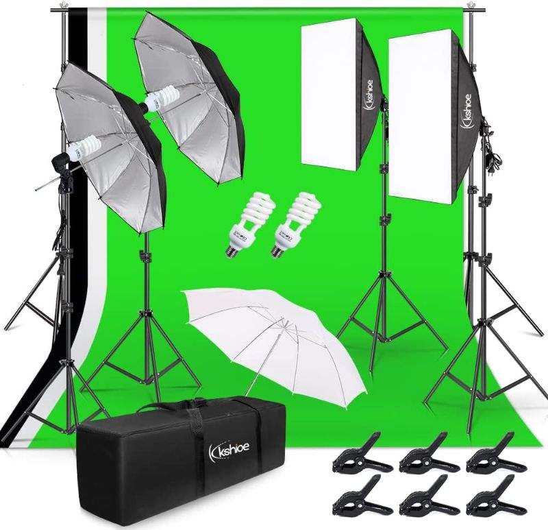 Photo 1 of Photo Lighting Kit, 2M x 3M/6.6ft x 9.8ft Background Support System and 900W 6400K Umbrellas Softbox Continuous Lighting Kit for Photo Studio Product,Portrait and Video Shoot Photography
