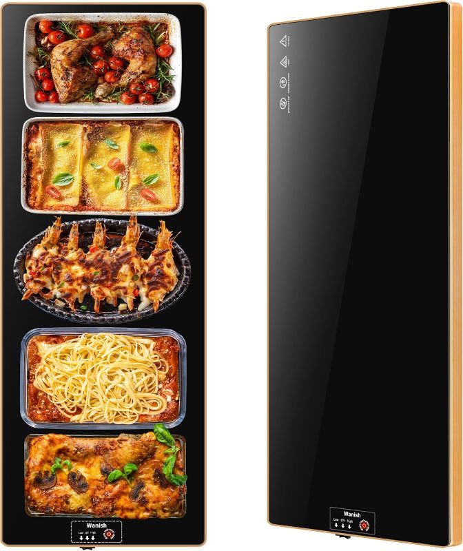 Photo 1 of Electric Warming Tray Extra Long 40”x12” Food Warmer with Thermostat and Full Surface Heating Food Warming Mat with 2 Temperature Modes for Parties Buffet Gatherings Gold Edge Warming Mat for Food
