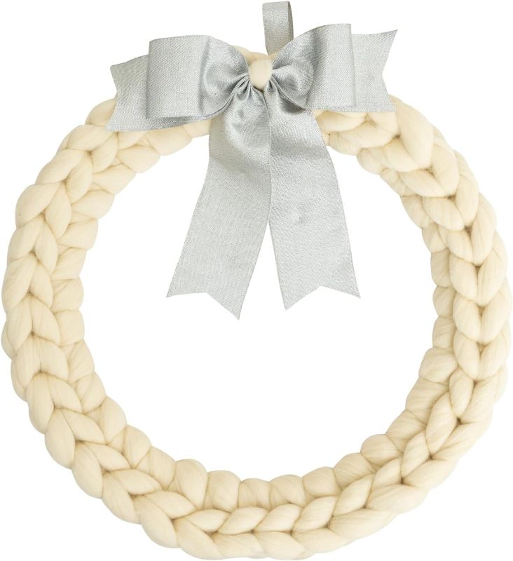 Photo 1 of WHITE***Barydat Christmas Velvet Wreath 14" Wreaths for Front Door Velvet Christmas Wreath Ornament with Bow for Party Table Fireplaces Porch Walls New Years Home Decor
