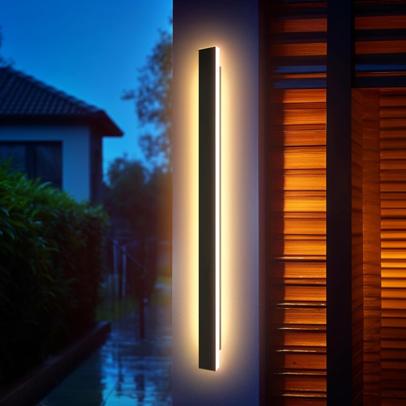 Photo 1 of Outdoor Wall Light LED Long Wall Sconce 45.28in Ip65 Waterproof Black Modern Outdoor Lights 3000k 37W Metal Exterior Light Fixture for Porch Light Patio Door Yard Garden Villa Living Room
