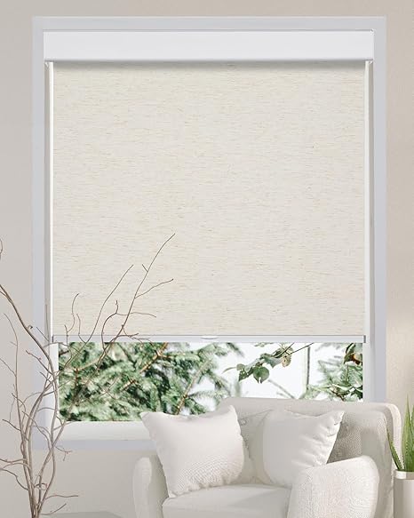 Photo 1 of Persilux Free-Stop Cordless Light Filtering Roller Shades for Windows (Cream 34"W x 72"H) Natural Woven Fabric UV Protection Privacy Roller Window Shades for Windows, Home, Living Room, Office, Patio
