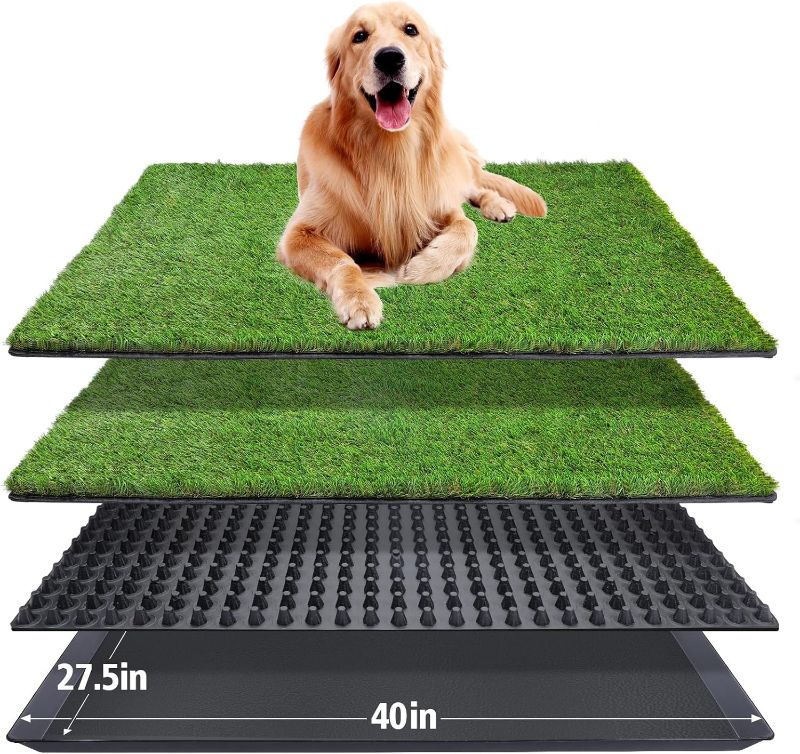 Photo 1 of Dog  Pad With Tray(40×27.5 inch), Large XL Reusable 3-Layer Dog Pee Potty Grass Pads, Easy to Clean Artificial Fake Grass for Indoor Outdoor and Balcony (2 Pcs Grass Pad+Drainage Grate+Tray)