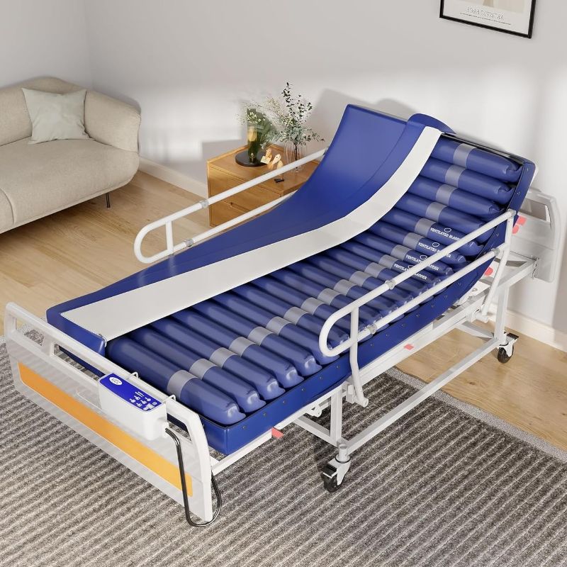 Photo 1 of Large Alternating Air Pressure Mattress Pad, Waterproof Pressure Relief Ulcer Cushion Pad, Bed Sore Prevention Solution Mattress Topper with Headrest & Quiet Pump, Support Up to 400LBS
