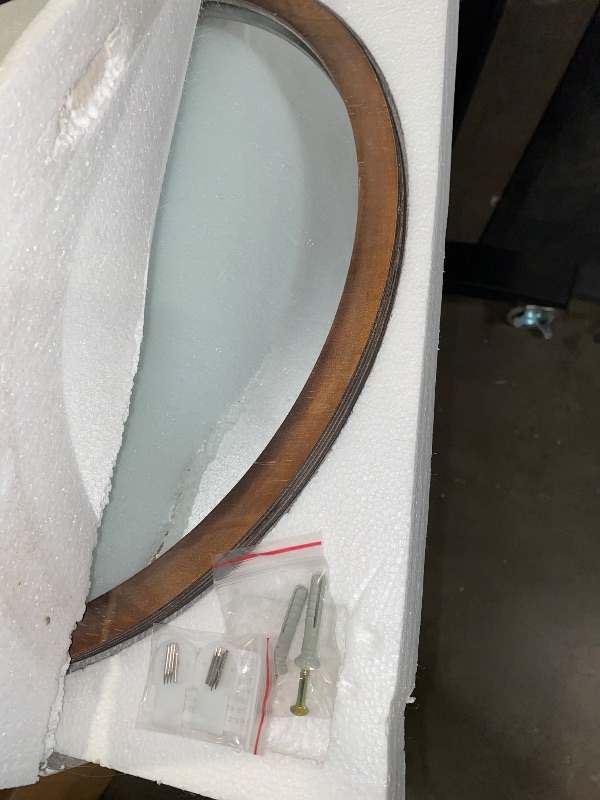 Photo 1 of Large Oval Wall Mirror 26 x 18 Inch Rustic Brown Mirror for Bathroom, Hanging Vanity Oval Mirror for Vanity Living Room Entryway Bedroom More
