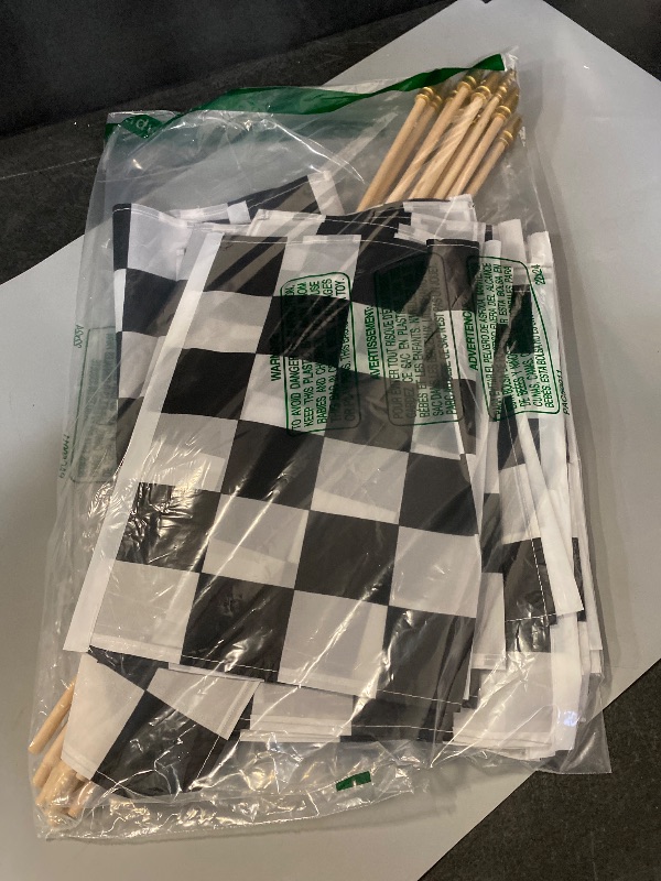 Photo 1 of 12 Pack Checkered Small Stick Flag 12x18 Inch Black and White Racing Hand Held Race Car Flags Decorations

