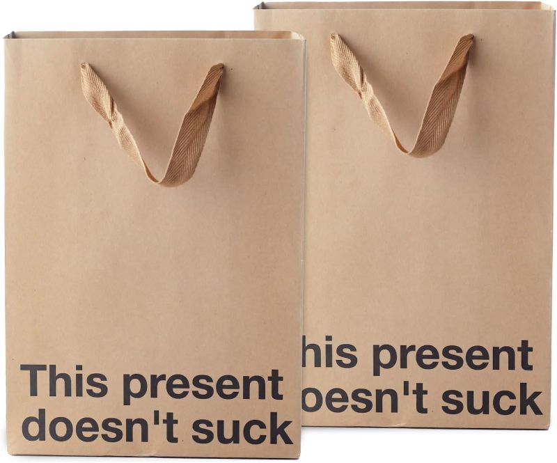 Photo 1 of 2- This Present Doesn't Suck Funny Gift Bags - 2 Piece Set, Inappropriate Snarky Wrapping for Birthdays, Perfect for Friends, Coworkers, Office Parties, White Elephant, and Quirky Adult Humor
