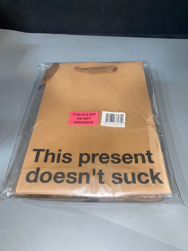 Photo 1 of 2- This Present Doesn't Suck Funny Gift Bags - 2 Piece Set, Inappropriate Snarky Wrapping for Birthdays, Perfect for Friends, Coworkers, Office Parties, White Elephant, and Quirky Adult Humor
