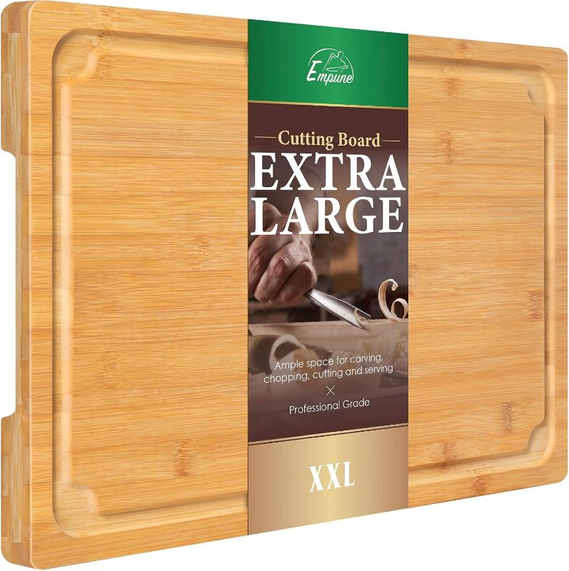 Photo 1 of FACTORY SEALED *** 2XLarge Cutting Board, 20" Bamboo Cutting Boards for Kitchen with Juice Groove and Handles Kitchen Chopping Board for Meat Cheese board Heavy Duty Serving Tray, 2XL, Empune
