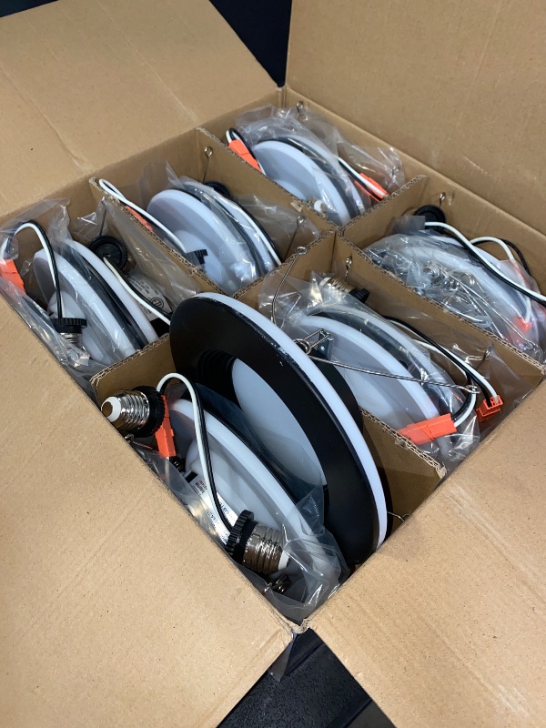 Photo 1 of 12 Pack Black 5/6 Inch LED Can Lights with Night Light, 5CCT Retrofit Recessed Lighting Selectable 2700K-6000K Dimmable, 12W=75W, 1200LM Downlight with Metal Smooth Trim-ETL and Energy Star
