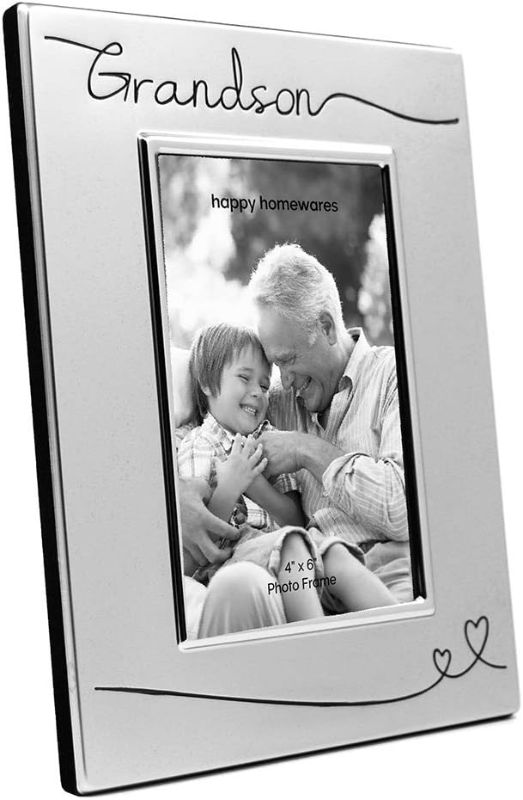 Photo 1 of Haysom Interiors Beautiful Two Tone Silver Plated Grandson 4" x 6" Picture Frame with Black Velvet | Unique and Thoughtful Gift Idea

