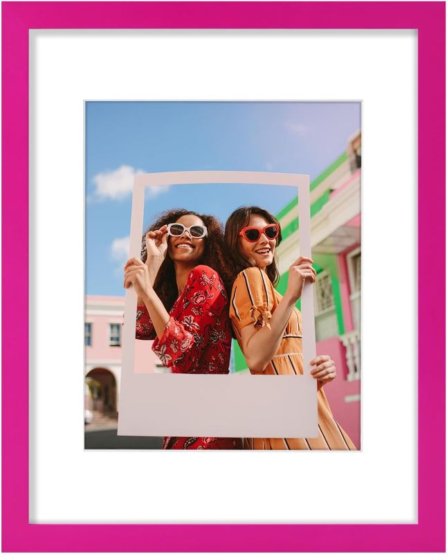 Photo 1 of Vittanly 11x14 Picture Frame, Display Pictures 8x10 with Mat or 11x14 without Mat, Engineered Wood with Shatter Resistant Plexiglass, Photo Frame for Wall or Table Top Display, Rose Red, 1 Pack
