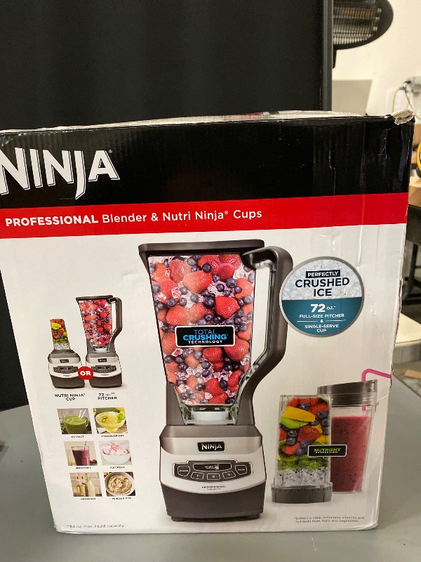Photo 1 of Ninja BL660 Professional Compact Smoothie & Food Processing Blender, 1100-Watts, 3 Functions -for Frozen Drinks, Smoothies, Sauces, & More, 72-oz.* Pitcher, (2) 16-oz. To-Go Cups & Spout Lids, Gray
