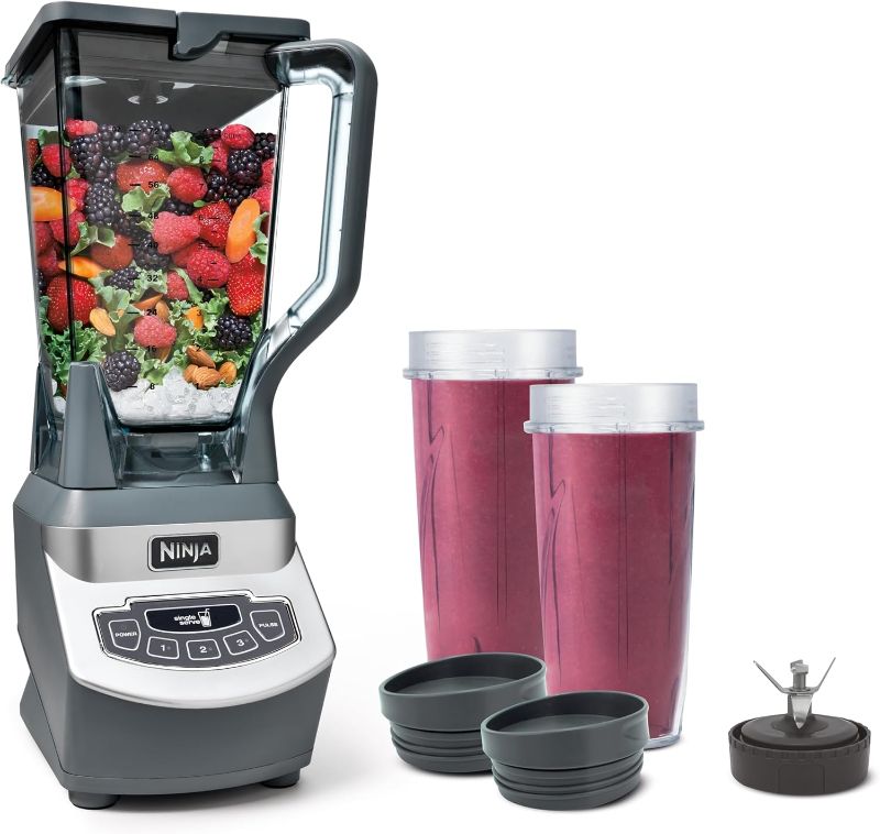 Photo 1 of Ninja BL660 Professional Compact Smoothie & Food Processing Blender, 1100-Watts, 3 Functions -for Frozen Drinks, Smoothies, Sauces, & More, 72-oz.* Pitcher, (2) 16-oz. To-Go Cups & Spout Lids, Gray
