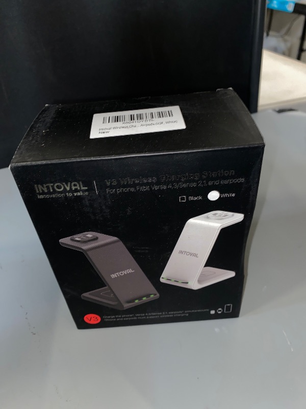 Photo 1 of Intoval Wireless Charger for Fitbit Sense 2/Sense/Versa 4/Versa 3, 3 in 1 Wireless Charging Station for iPhones, Androids, Airpods (V3F, White)
