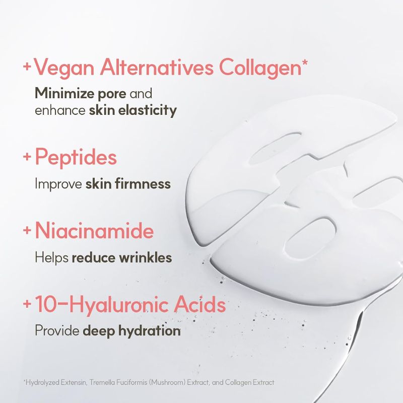 Photo 1 of THE FACE SHOP Original Vegan Collagen Face Mask, Korean Glass Skin Essential, Peptide Hydrogel Mask for Firming & Skin Elasticity, Moisturizing, 4EA New
