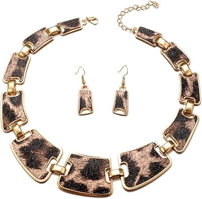 Photo 1 of BSLVWG Leopard Jewellery Set for Women Leopard Necklace Earrings Cheetah Geometry Bohemian Jewelry Boho Dangle Earrings Party Accessories for Bride Prom Costume
