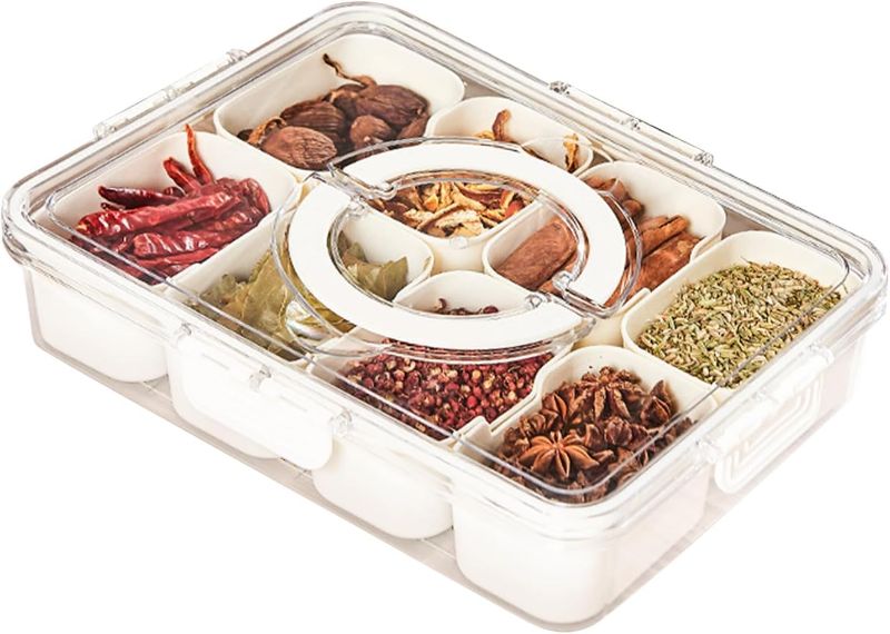 Photo 1 of Divided Serving Tray with Lid and Handle, 8 Piece Snack box, Divided Serving Tray with lid, Candy, Veggie, Nuts & Snacks, Perfect for Party, Travel
