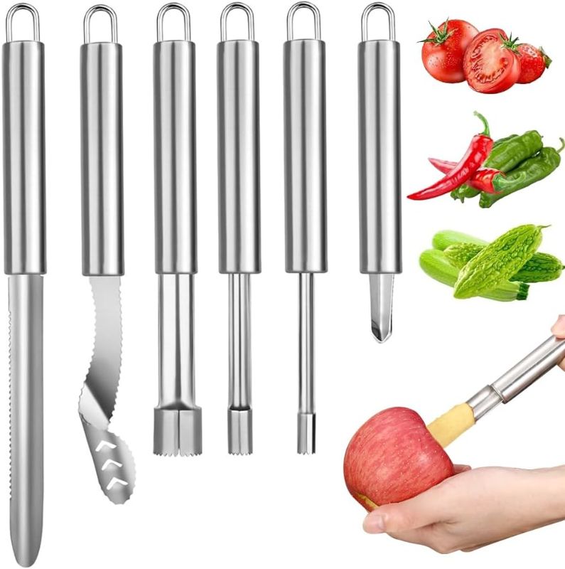 Photo 1 of 6 PCS Vegetable Corer, Stainless Steel Fruit Corers, Kitchen Corer Tool, Multi-function Corers and Pitter Remover Set for Apple, Pear, Cherry, Zucchini, Jujube, Chili, Jalapeno Pepper, Tomato
